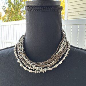 Cara New York Dark Silver Gold Bead Chain Statement Necklace 18"  NEW
